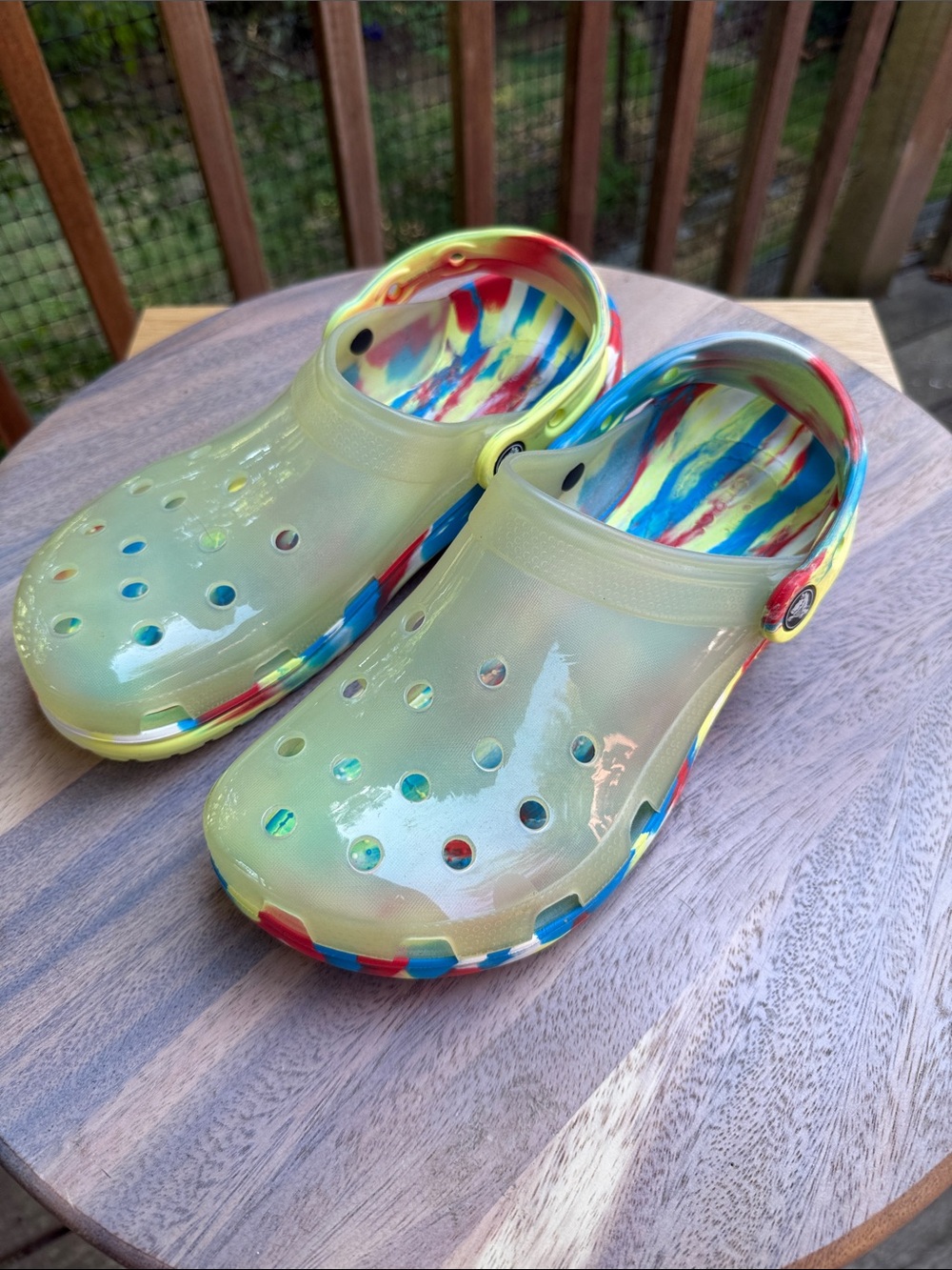 CROCS Iridescent Yellow Clogs with Multicolor Trim - Picture 3 of 14